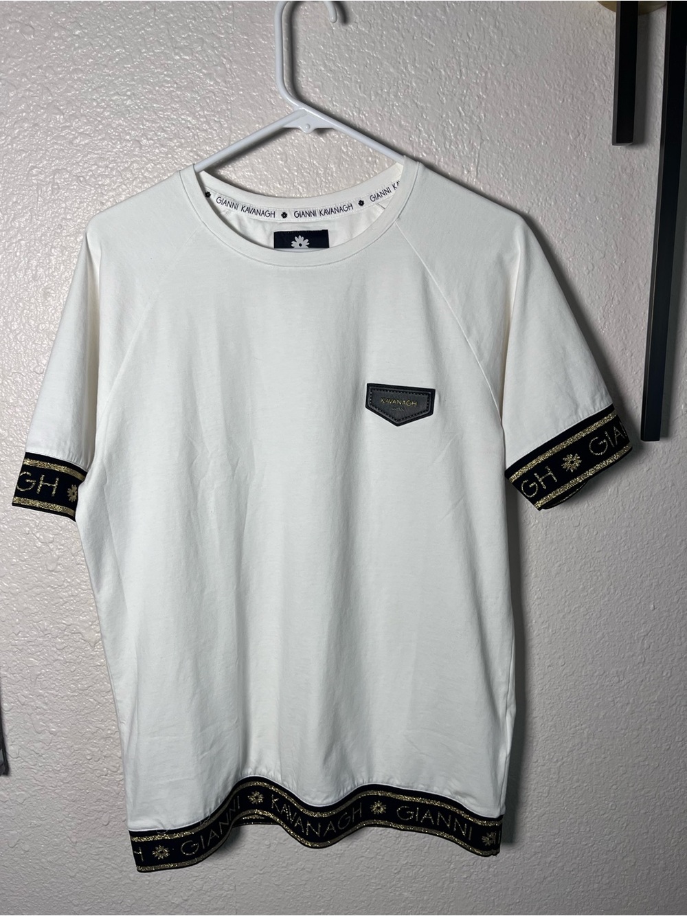 Gianni Kavanagh White Short Sleeve Crew with Black & Gold Trim